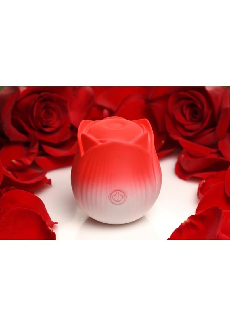 Pulsing Petals Throbbing Silicone Rechargeable Rose Stimulator - Red