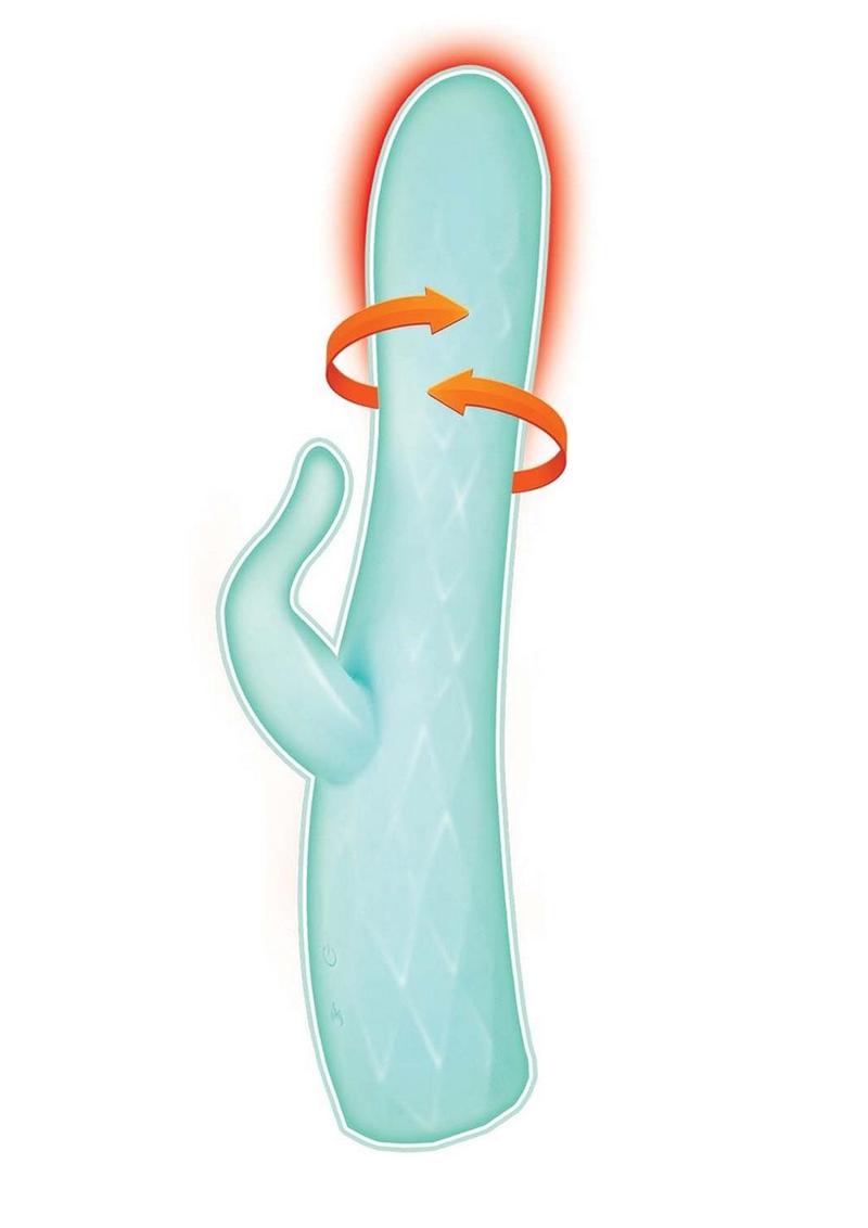 Heat Up Rotating Rechargeable Silicone Rabbit Vibrator - Aqua