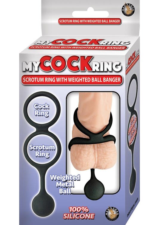 Scrotum Ring with Weighted Ball Banger Silicone Cock Ring - Black