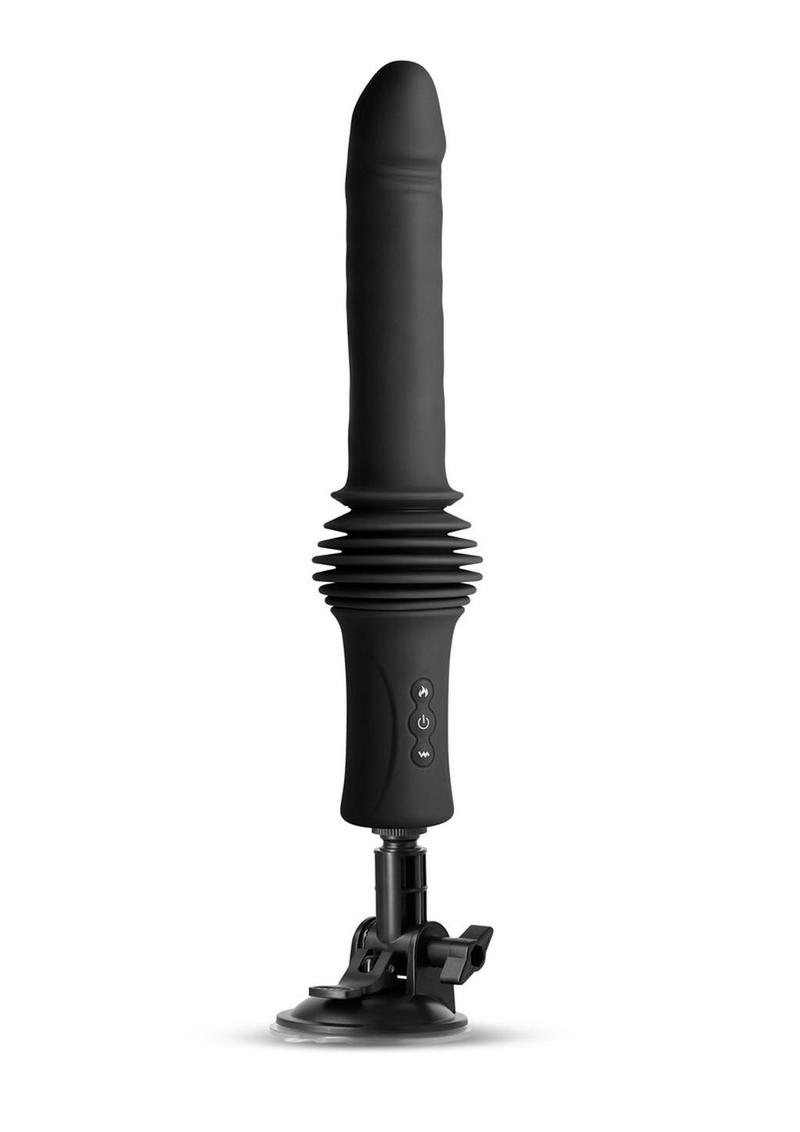 Super Stroker Rechargeable Silicone Thrusting Vibrator with Suction Cup - Black