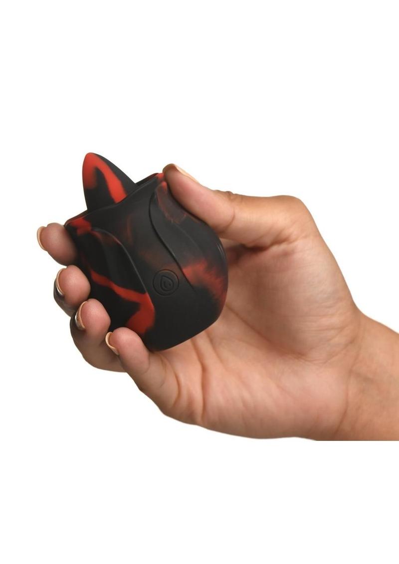 Black Kiss Rimming Rose Rechargeable Silicone Clitoral Vibrator - Black/Red