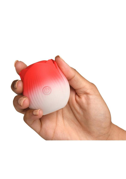 Pulsing Petals Throbbing Silicone Rechargeable Rose Stimulator - Red