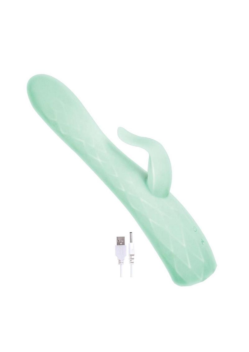 Heat Up Rotating Rechargeable Silicone Rabbit Vibrator - Aqua