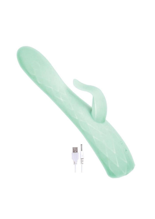 Heat Up Rotating Rechargeable Silicone Rabbit Vibrator - Aqua
