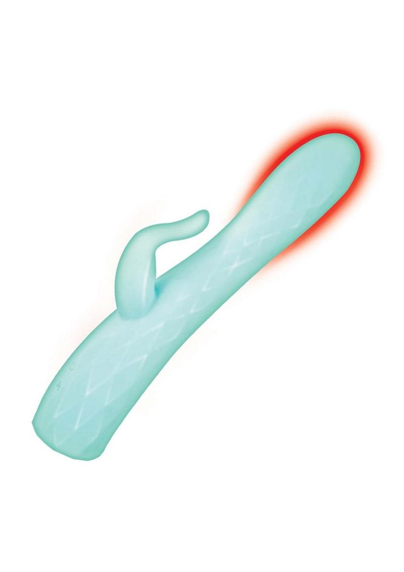 Heat Up Rotating Rechargeable Silicone Rabbit Vibrator - Aqua