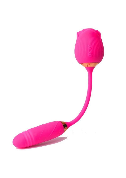 Pink Pussycat Vibrating Thrusting Rechargeable Silicone Rose with Remote Control - Pink