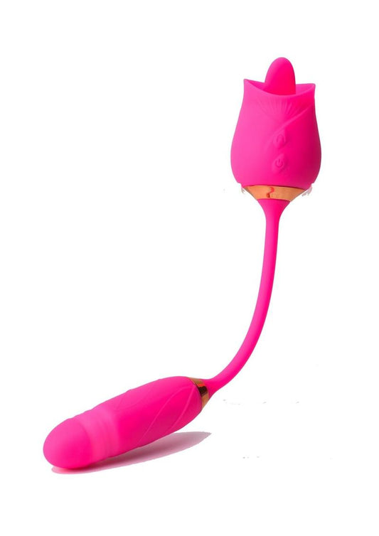 Pink Pussycat Vibrating Licking Rechargeable Silicone Rose with Remote Control - Pink