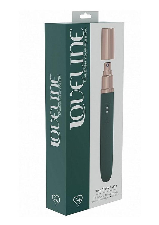 The Traveler Rechargeable 10 Speed Travel Vibrator - Green - Holds Lubricant