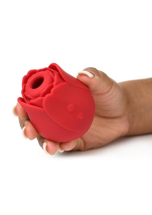Cyber Rose Sucking & Vibrating Digital Rechargeable Silicone Clitoral Stimulator - Red