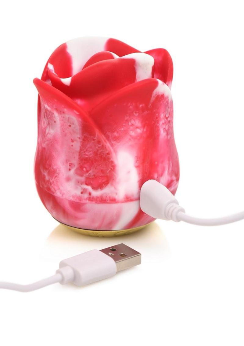 Sweet Kiss Kissing & Vibrating Rechargeable Silicone Clitoral Stimulator - Red/White Swirl
